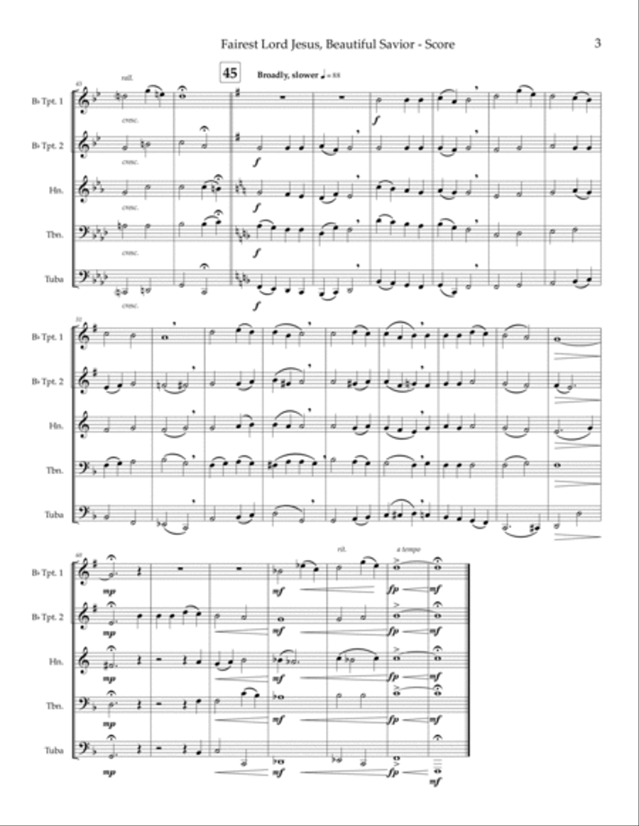 Fairest Lord Jesus, Beautiful Savior - brass quintet Brass Quintet scores gallery preview page 4