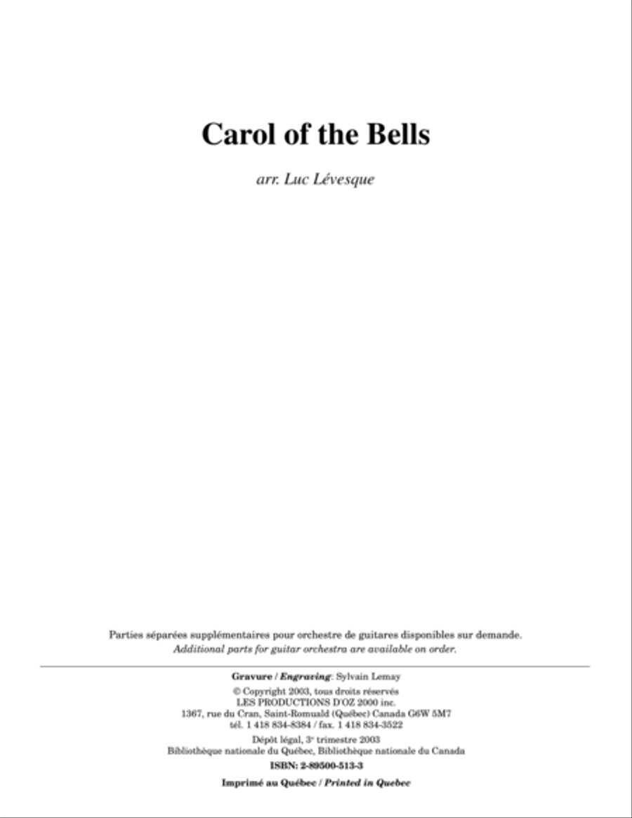 Carol of the Bells Carol of the Bells Guitar Ensemble scores gallery preview page 1