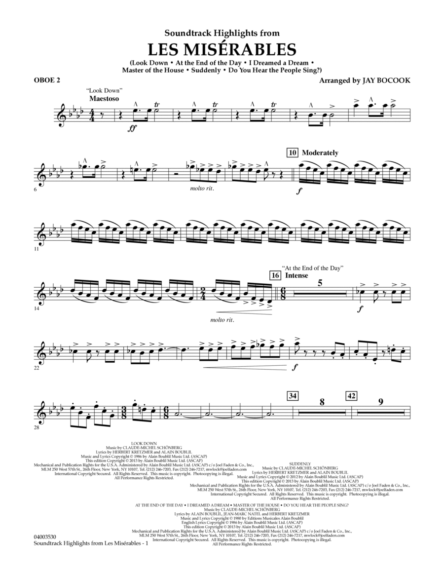 Soundtrack Highlights from Les Miserables - Oboe 2 Concert Band scores gallery preview page 1