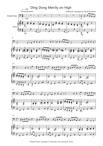 Ding Dong Merrily on High (Jazzy Style!) for Double Bass and Piano image number null