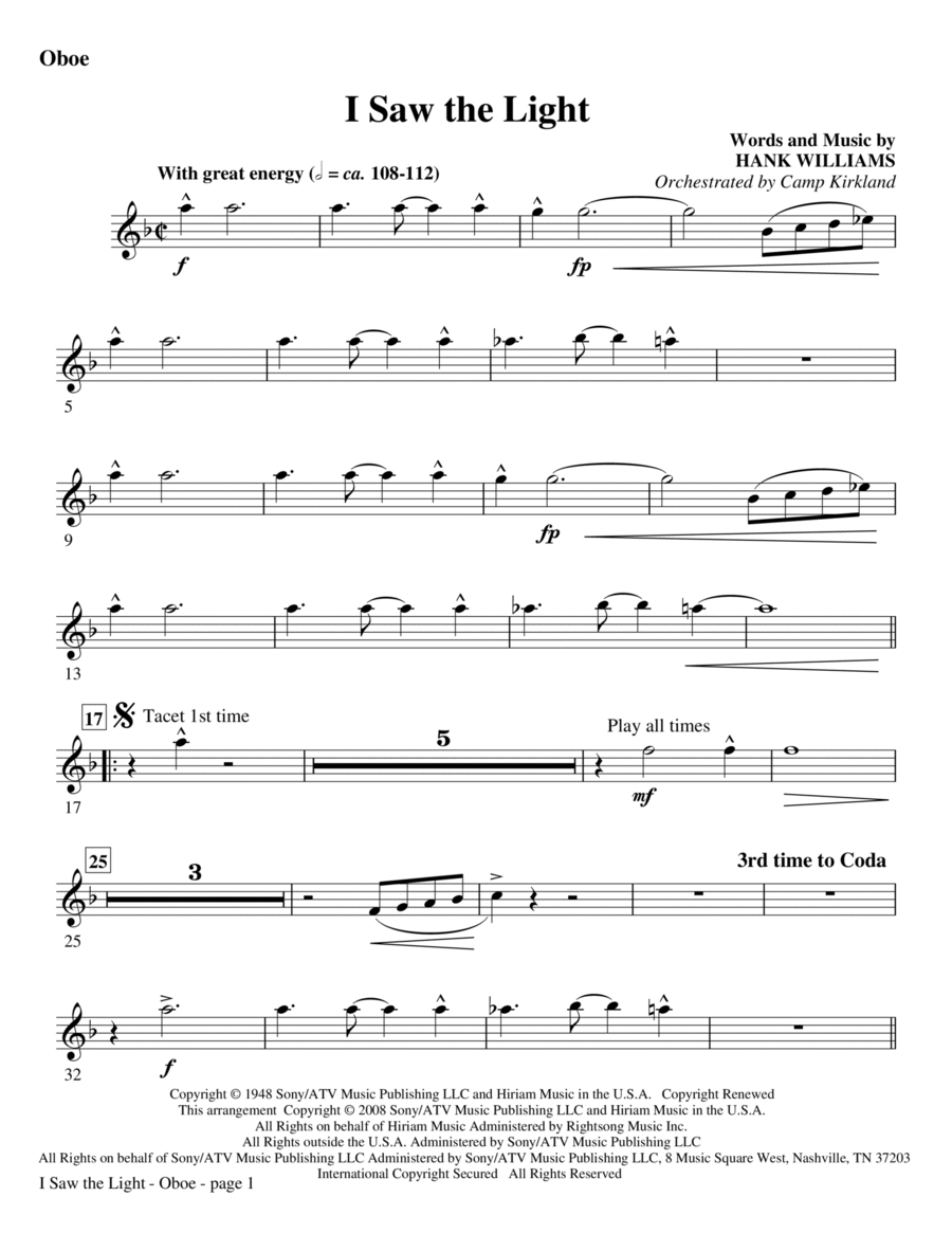 I Saw The Light - Oboe I Saw The Light - Oboe Choir scores gallery preview page 1