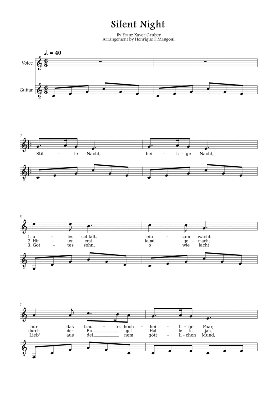 Stille Nacht (german lyrics) Piano, Vocal, Guitar scores gallery preview page 1