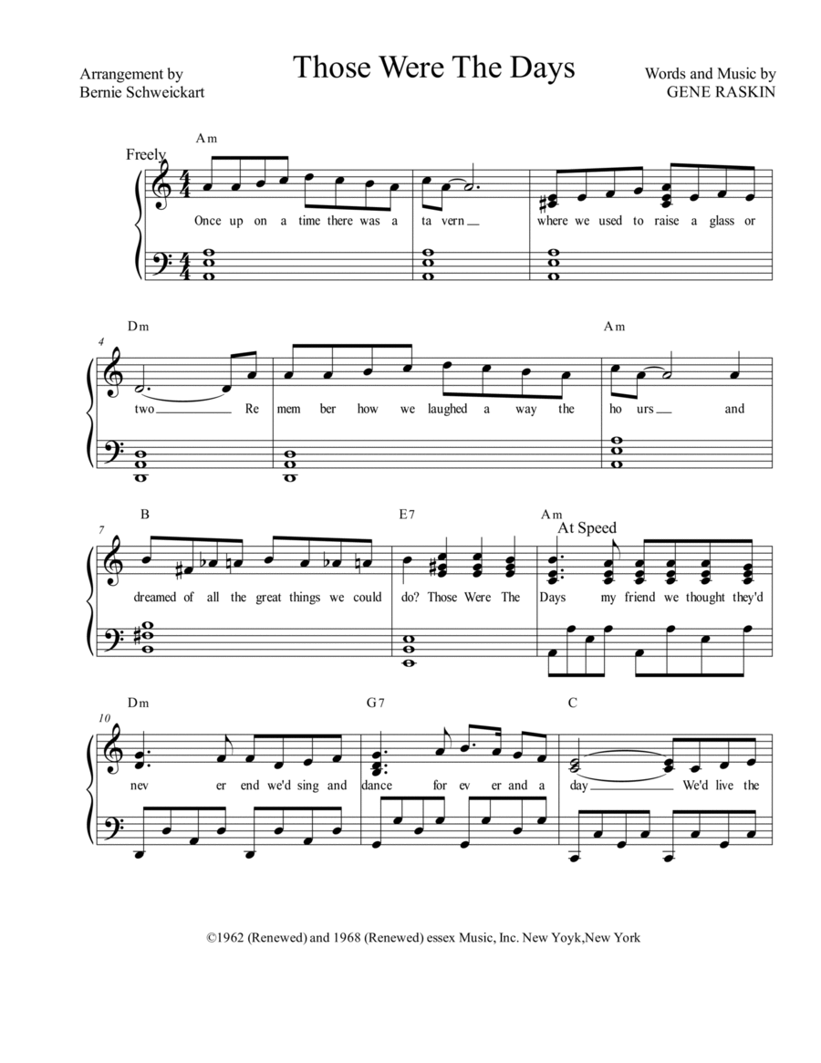 Those Were The Days Piano, Vocal, Guitar scores gallery preview page 1