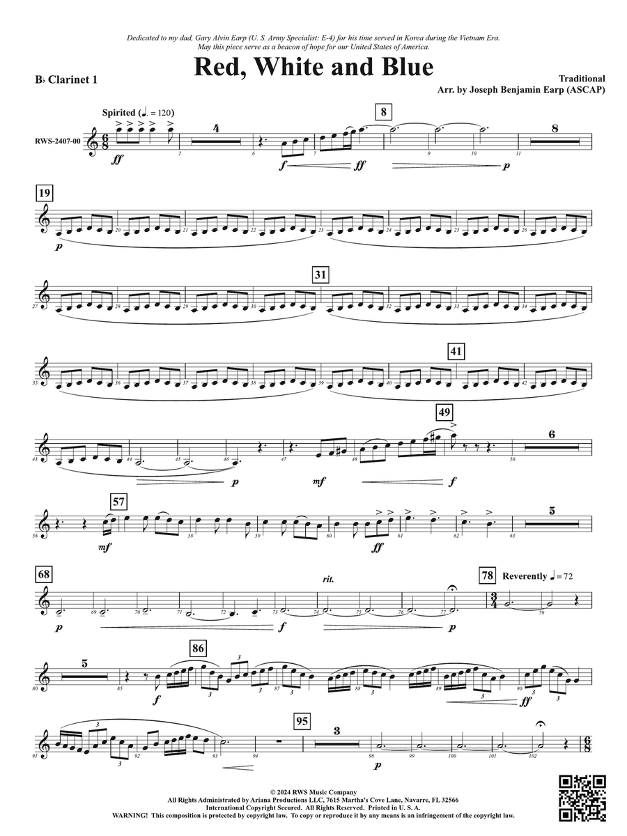 Red, White and Blue: 1st B-flat Clarinet B-Flat Clarinet scores gallery preview page 1