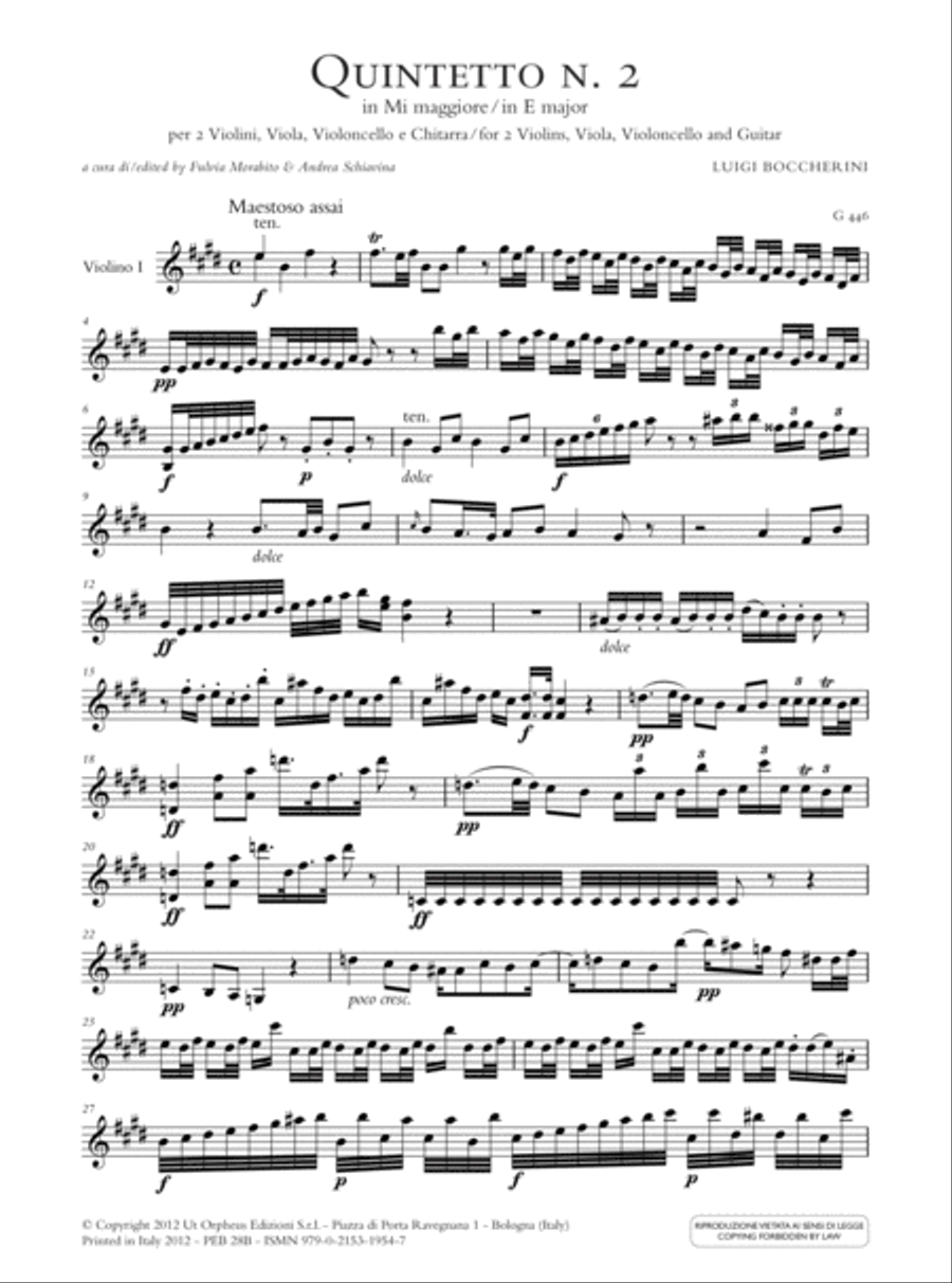 Quintet No. 2 in E major (G 446) for 2 Violins, Viola, Violoncello and Guitar String Orchestra scores gallery preview page 2