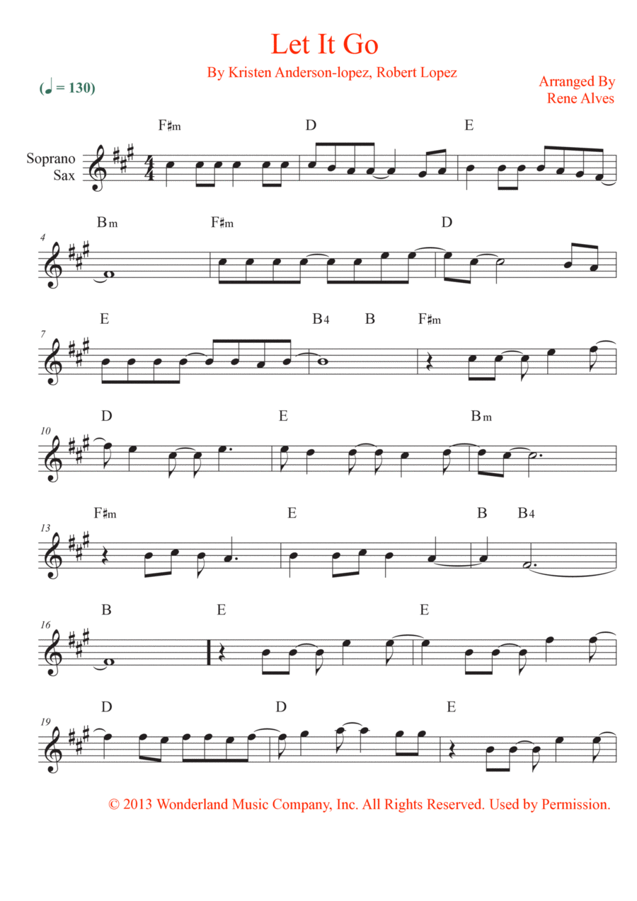 Let It Go Soprano Saxophone scores gallery preview page 1