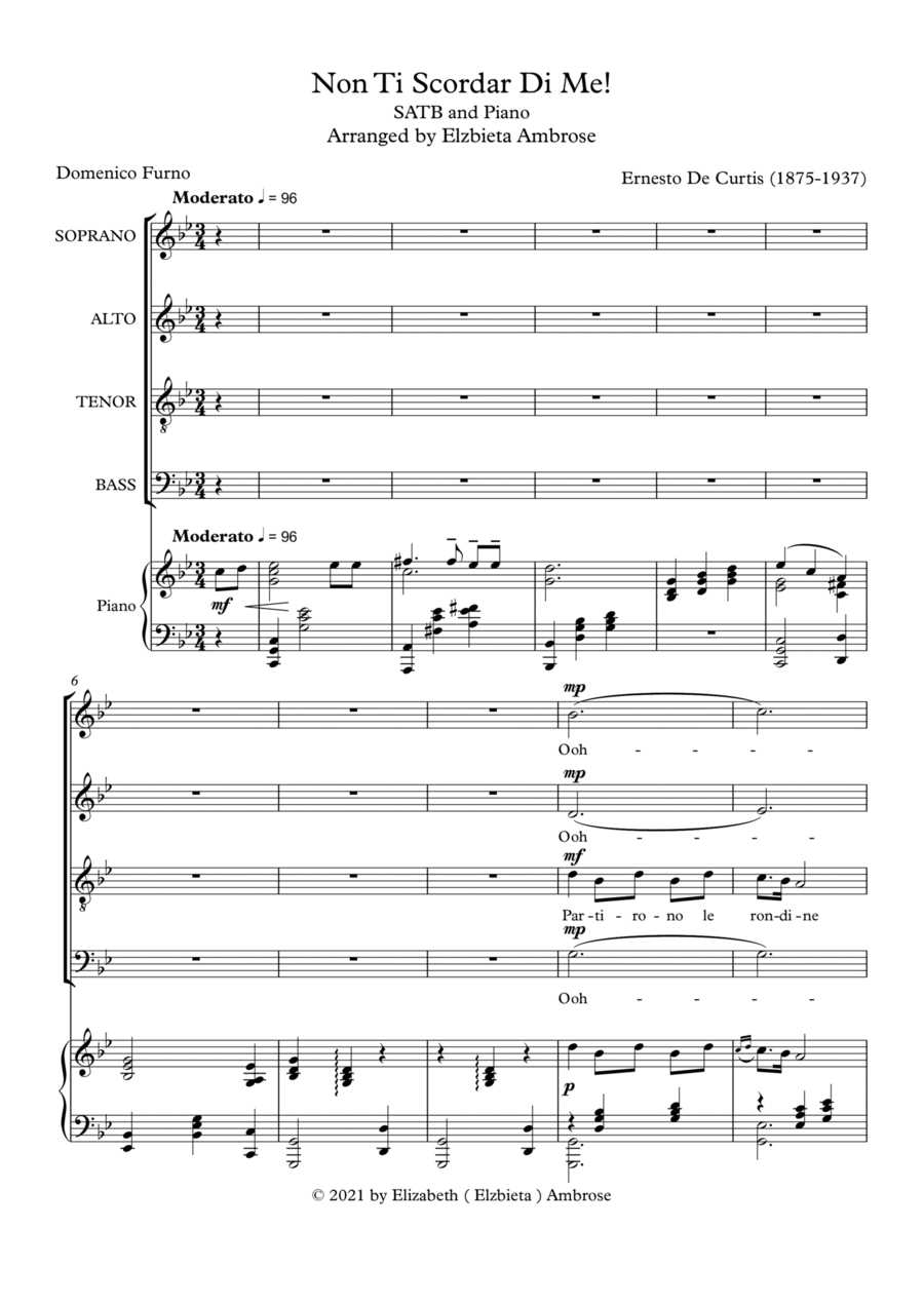 Non Ti Scordar Di Me! SATB and Piano 4-Part scores gallery preview page 1