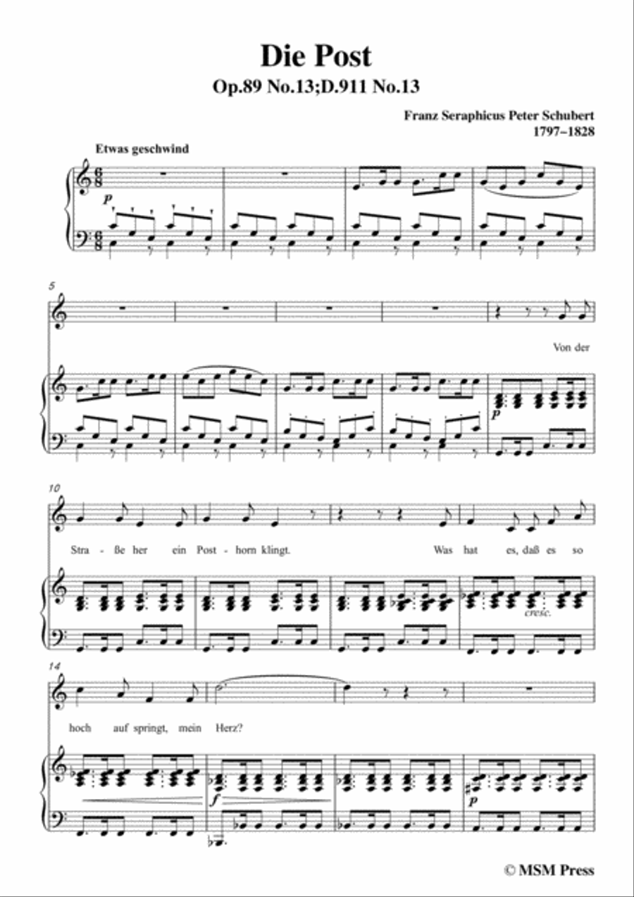 Schubert-Die Post,from 'Winterreise',Op.89(D.911) No.13,in C Major,for Voice&Piano Voice scores gallery preview page 3