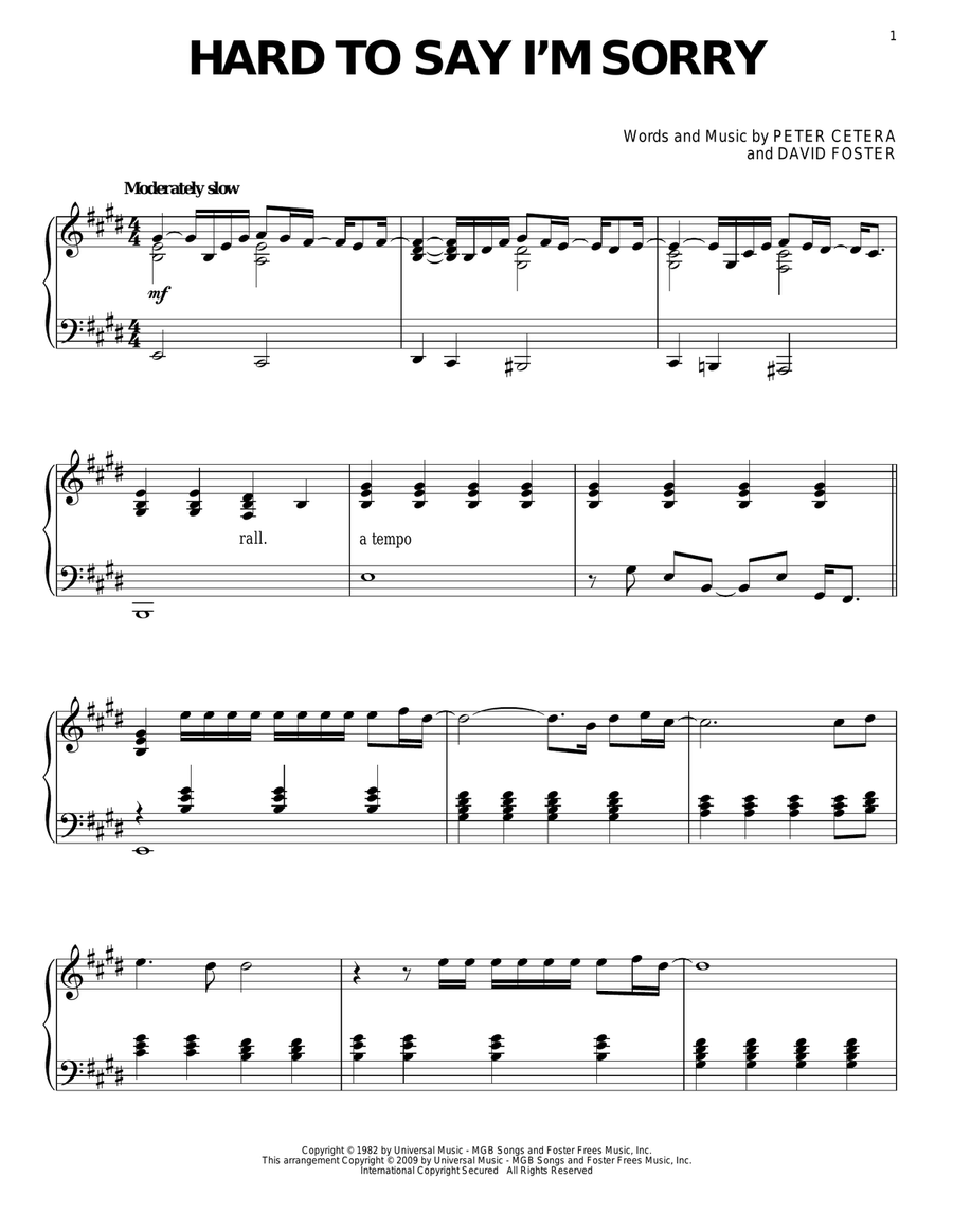 Hard To Say I'm Sorry Hard To Say I'm Sorry Piano Solo scores gallery preview page 1