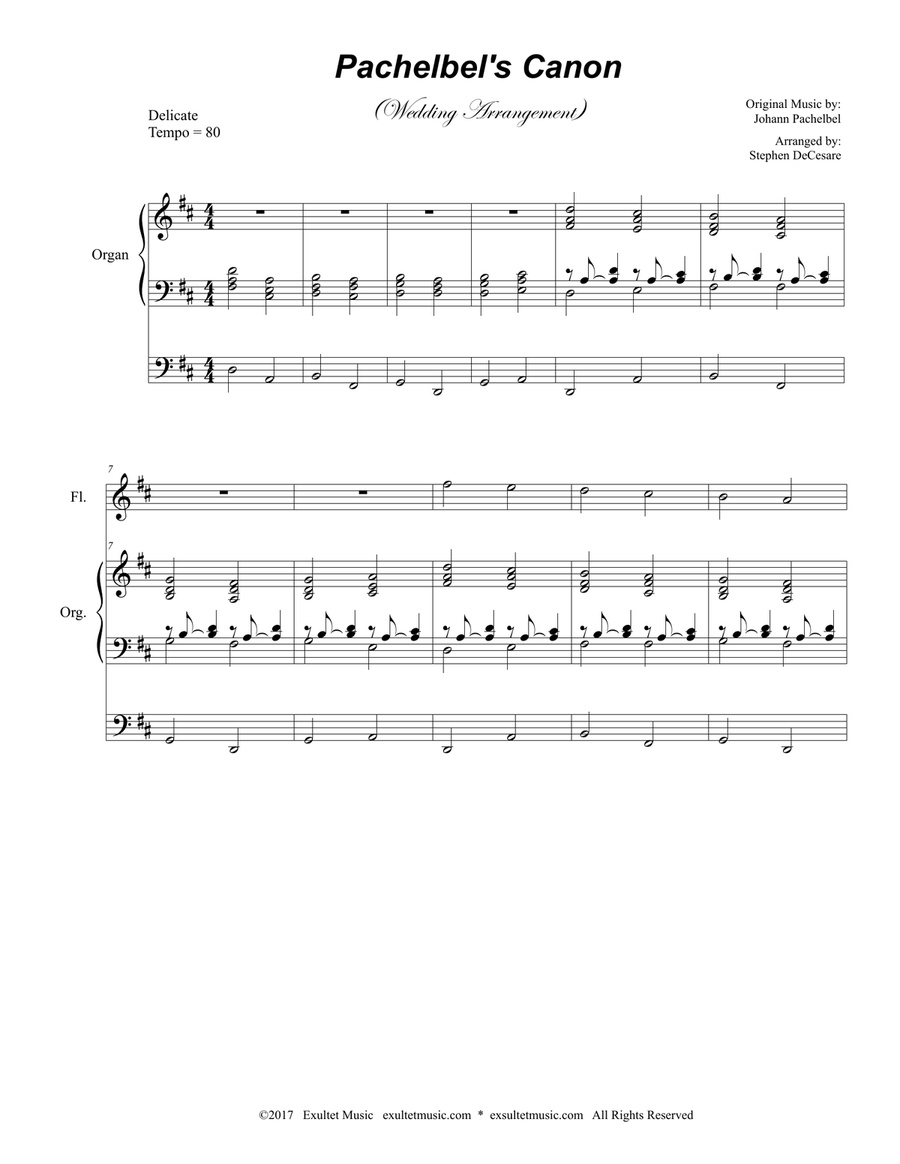 Pachelbel's Canon (Wedding Arrangement: Duet for Flute and Bb-Clarinet with Organ Accompaniment) Woodwind Duet scores gallery preview page 2