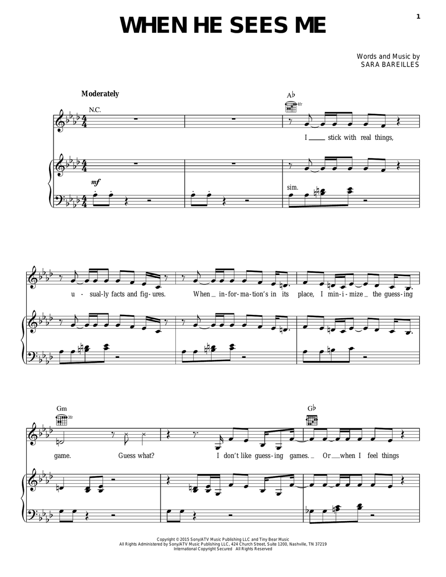 When He Sees Me (from Waitress The Musical) Piano, Vocal, Guitar scores gallery preview page 1