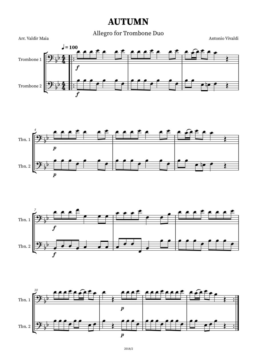 Autumn - The Four Seasons for Trombone Duo Trombone Duet scores gallery preview page 1