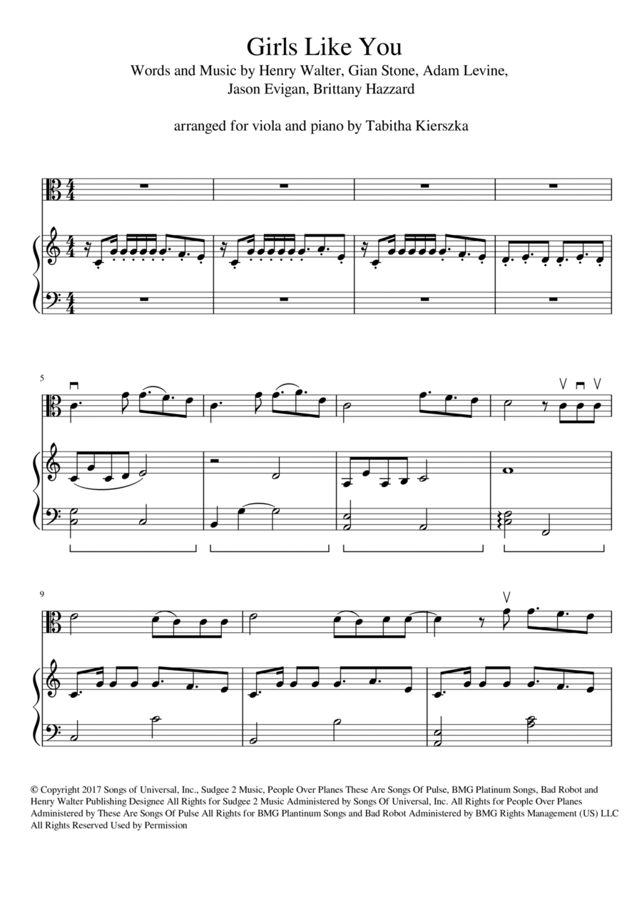 Girls Like You Viola scores gallery preview page 1
