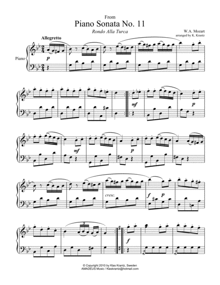 Rondo Alla Turka for easy piano solo image number null