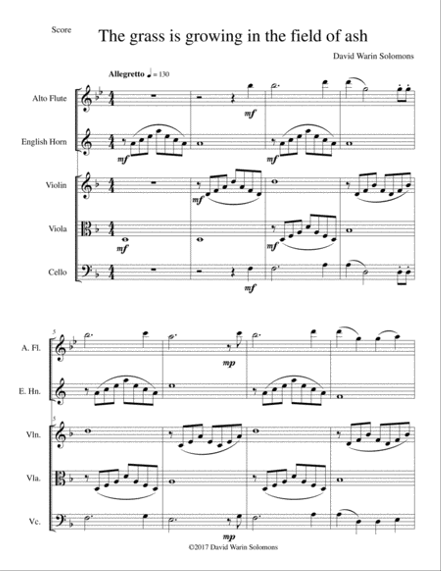 The Grass is growing in the field of ash - for alto flute, cor anglais and string trio English Horn scores gallery preview page 1