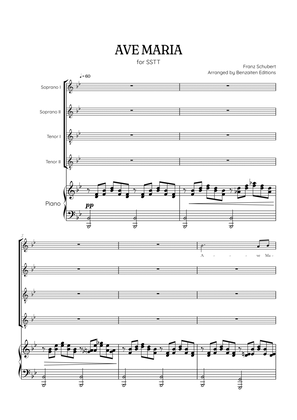 Schubert Ave Maria • SSTT choir sheet music with piano accompaniment