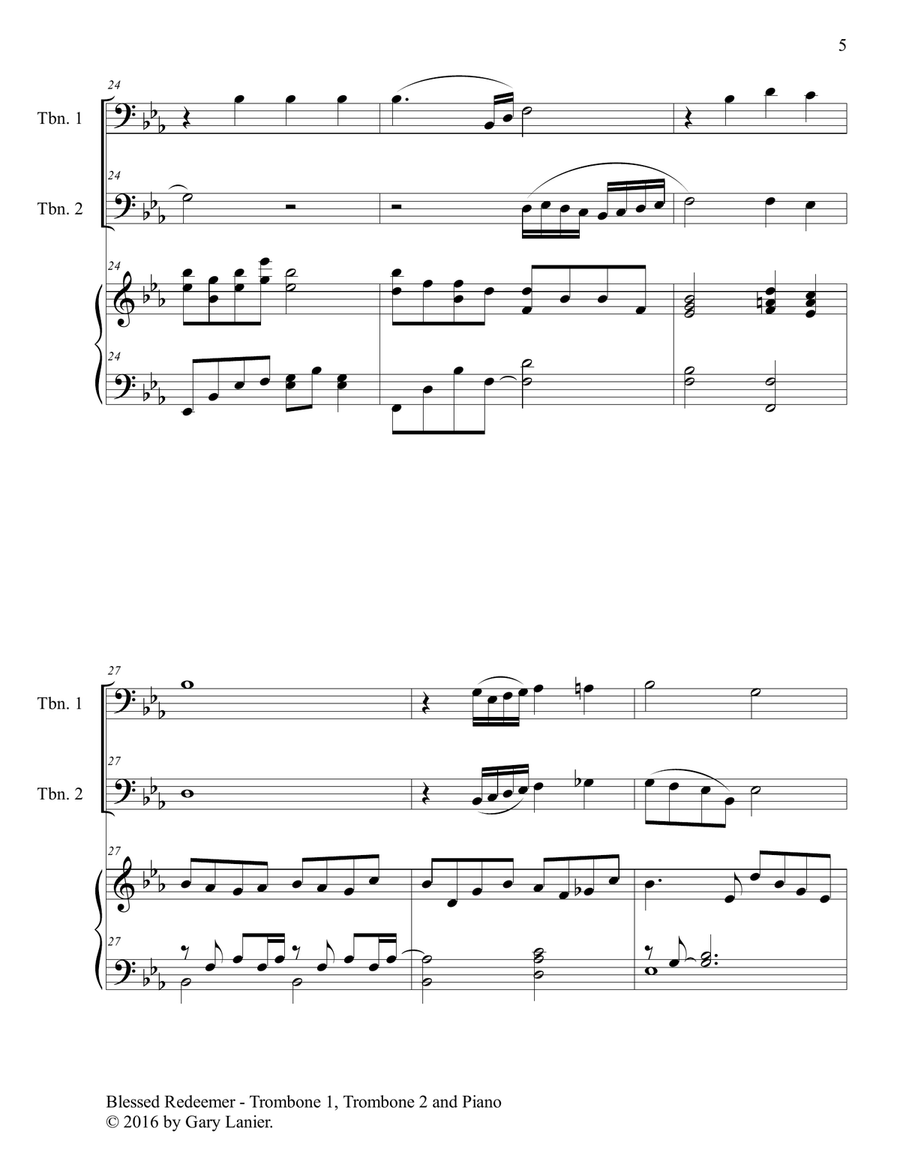BLESSED REDEEMER (Trio – Trombone 1, Trombone 2 & Piano with Score and Parts) Trombone Trio scores gallery preview page 6