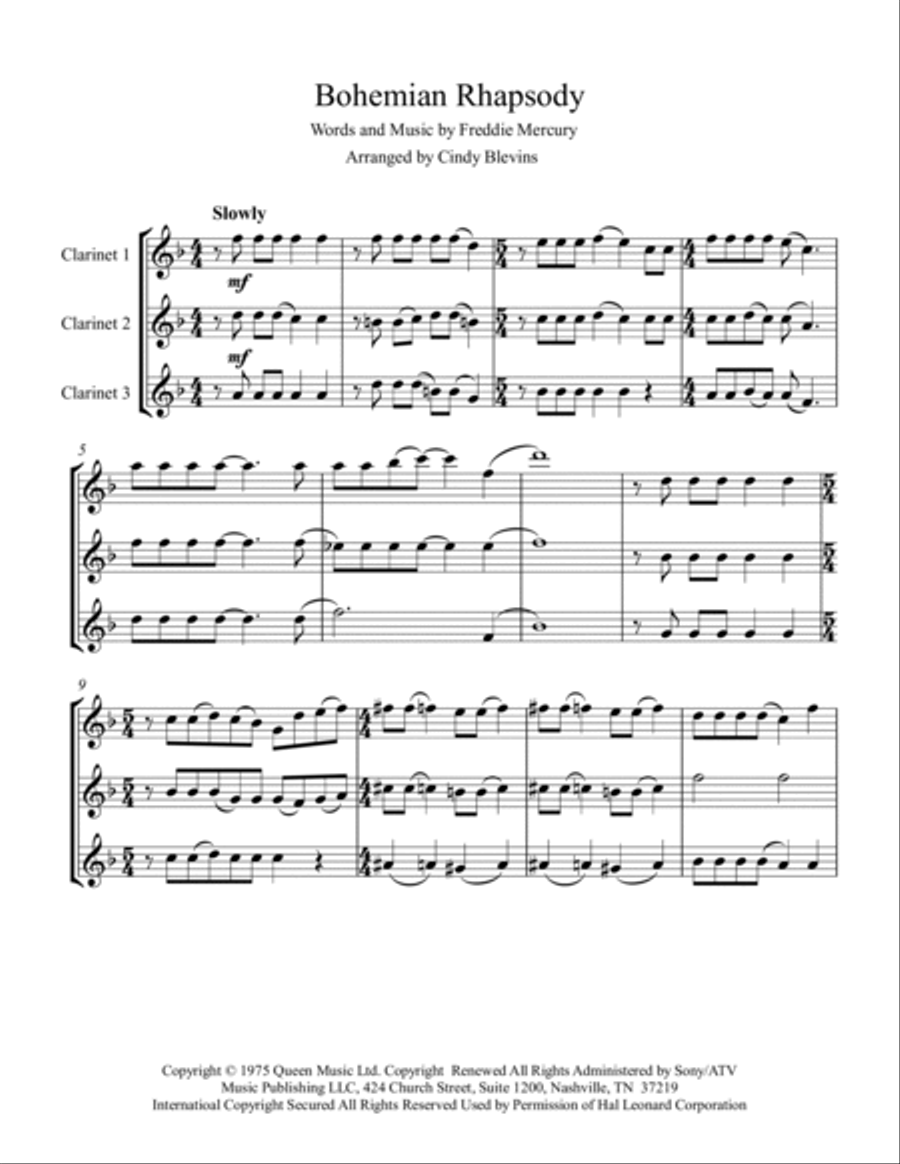 Bohemian Rhapsody Bohemian Rhapsody Clarinet Trio scores gallery preview page 2