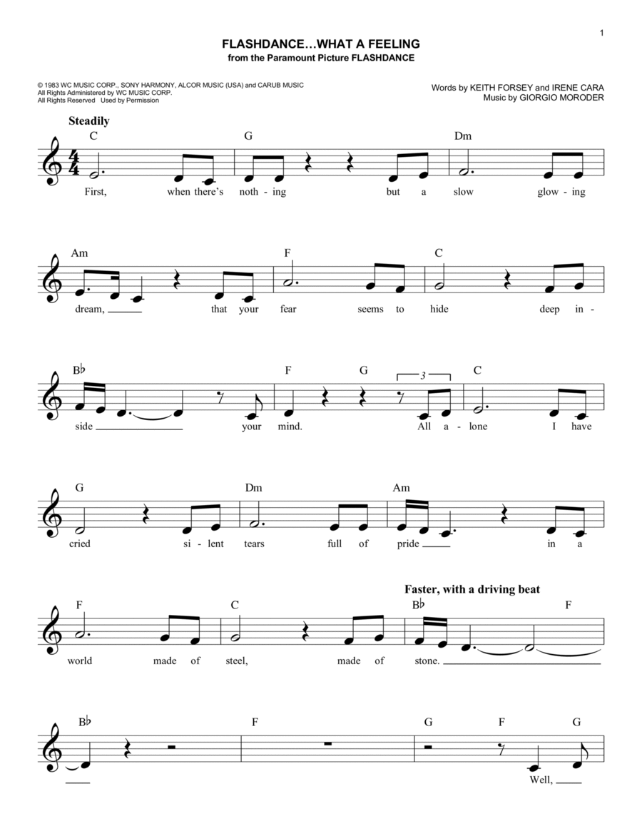 Flashdance...What A Feeling Piano scores gallery preview page 1