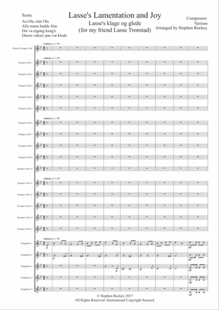Lasse's Lamentation and Joy for 20/21 Trumpets or Treble Clef Instruments Large Ensemble scores gallery preview page 3