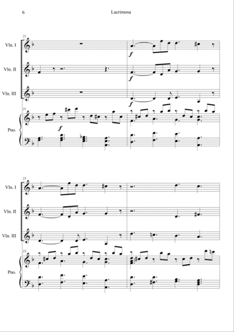 Mozart: Requiem K.626 6.Lacrimosa Piano Quartet scores gallery preview page 6