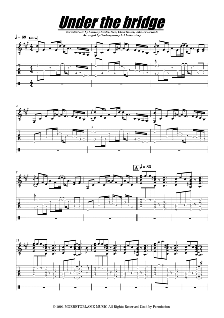 Under The Bridge Under The Bridge Electric Guitar scores gallery preview page 1