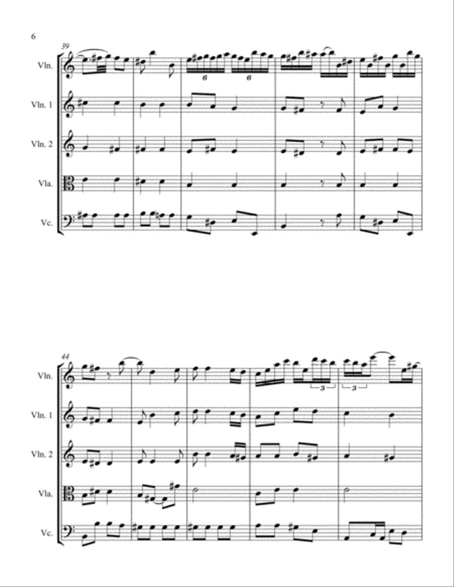 Sonata in A Minor for Violin and String Quartet II. Allegro String Quartet scores gallery preview page 6