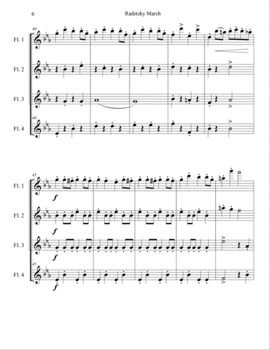 Radetzky March for Flute Quartet Flute Quartet scores gallery preview page 6
