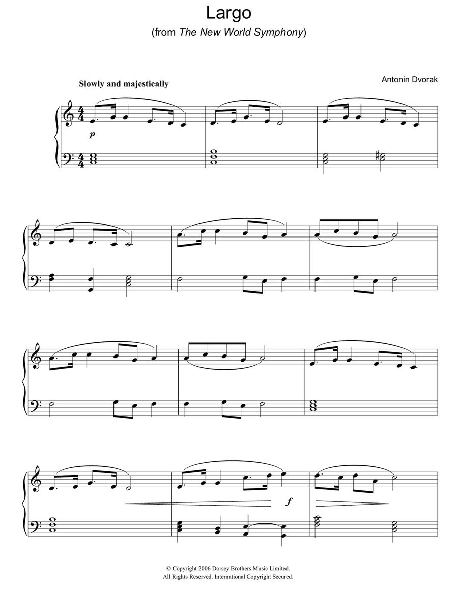 Largo (from The New World) Easy Piano scores gallery preview page 1