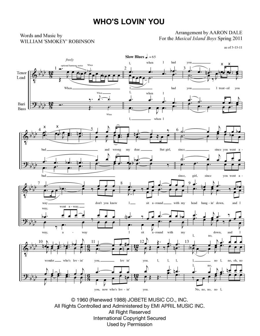 Who's Lovin' You TTBB scores gallery preview page 1