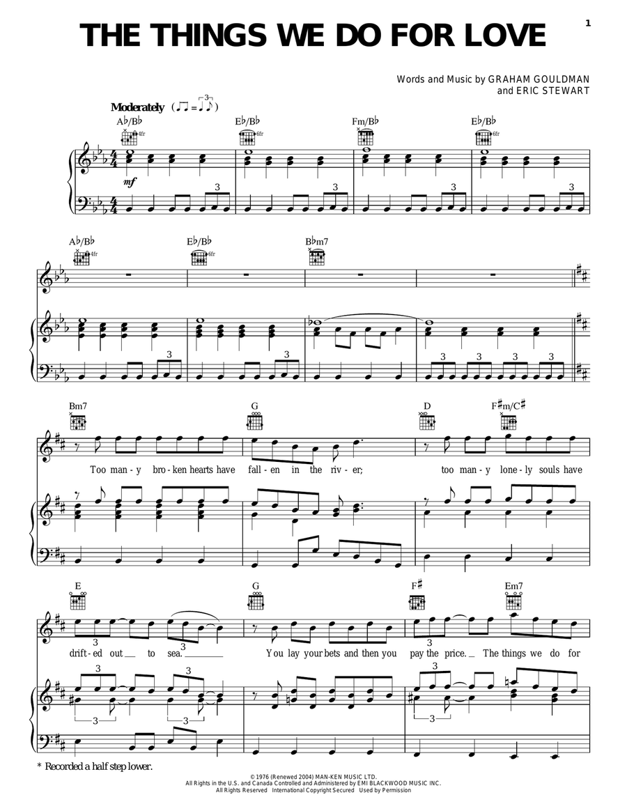 Things We Do For Love Piano, Vocal, Guitar scores gallery preview page 1