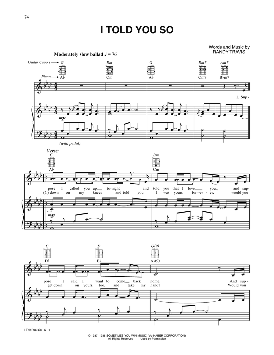 I Told You So Piano, Vocal, Guitar scores gallery preview page 1