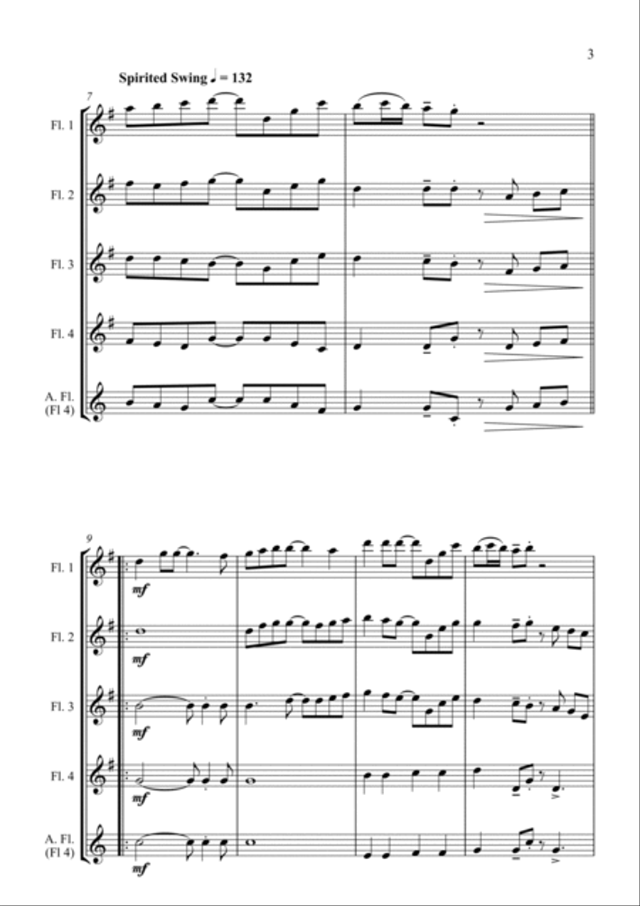 Hark the Herald Angels Swing - Jazz Carol for Flute Quartet Flute Quartet scores gallery preview page 5