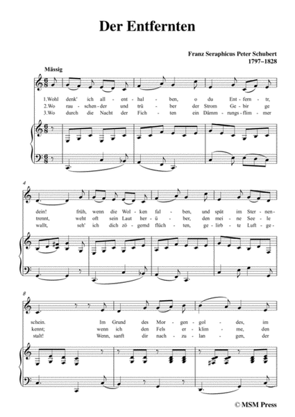Schubert-Der Entfernten,in C Major,for Voice&Piano image number null