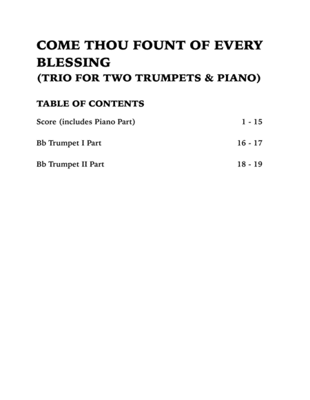 Come Thou Fount of Every Blessing (Trio for Two Trumpets and Piano) image number null