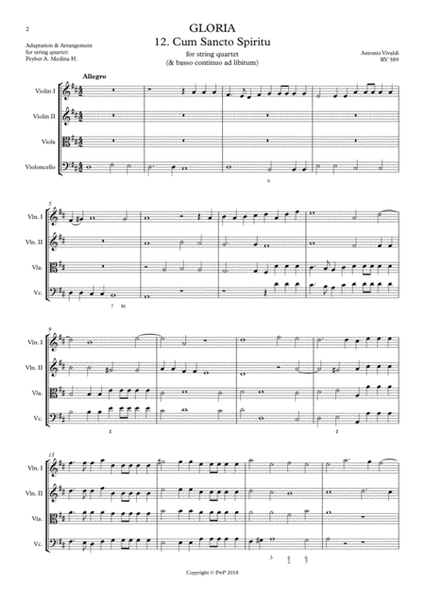 Vivaldi - RV 589, GLORIA - 12. Cum Sancto Spiritu, for string quartet image number null