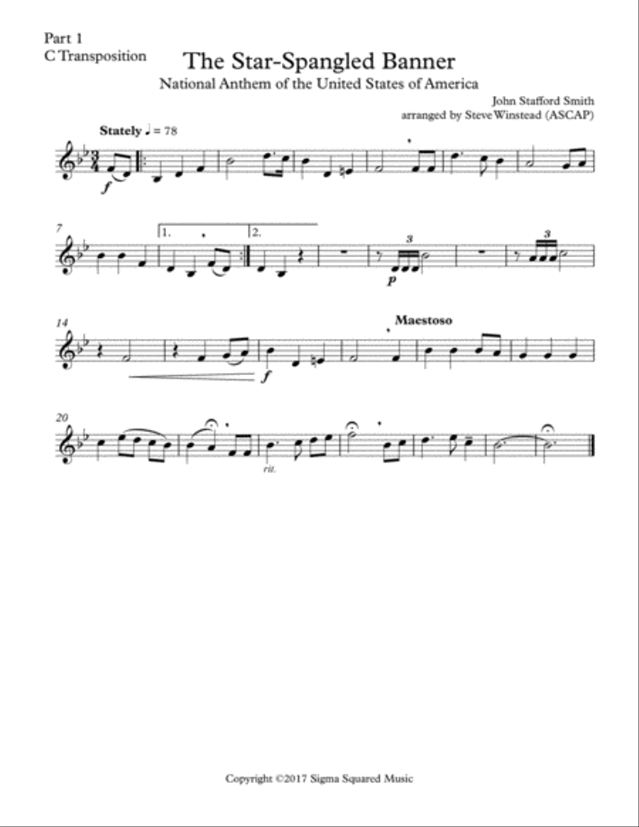 The Star-Spangled Banner for Flexible Instrumentation Quartet Brass Ensemble scores gallery preview page 6