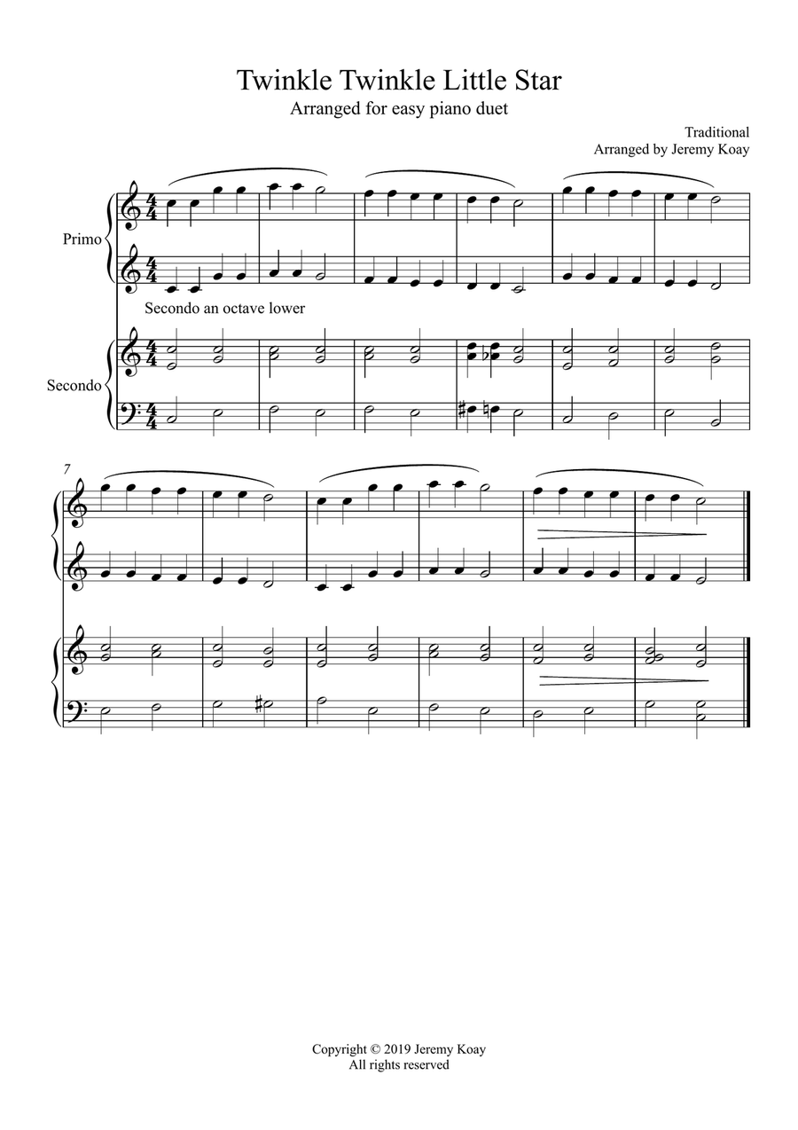 Twinkle twinkle little star online piano sheet easy