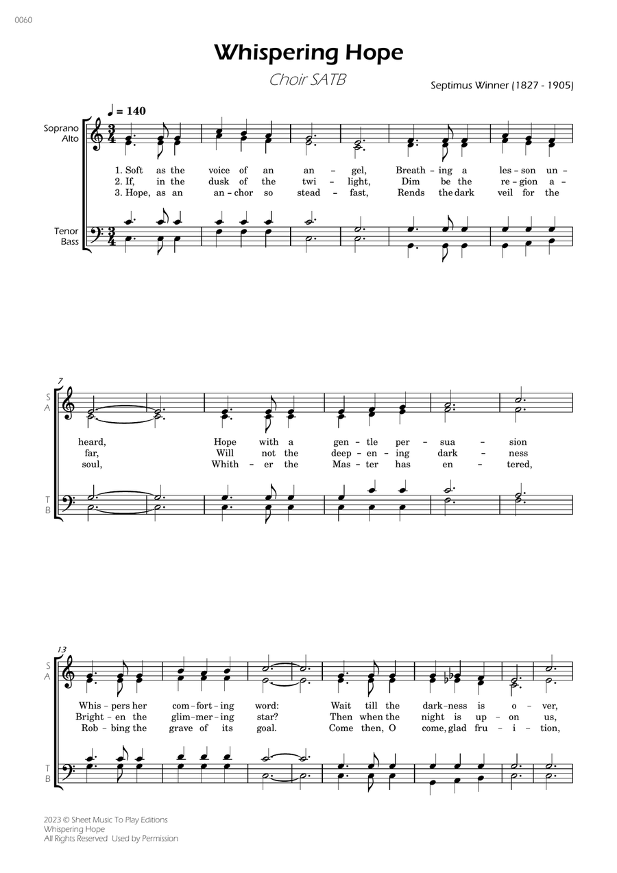 Whispering Hope - Choir SATB 4-Part scores gallery preview page 1