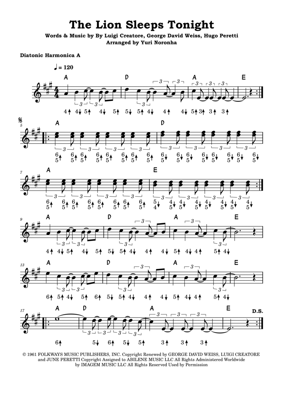 The Lion Sleeps Tonight Harmonica scores gallery preview page 1