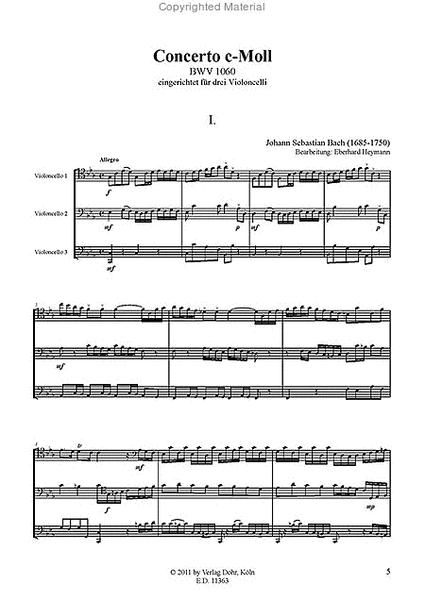 Concerto c-Moll BWV 1060 (für Violoncello-Trio)