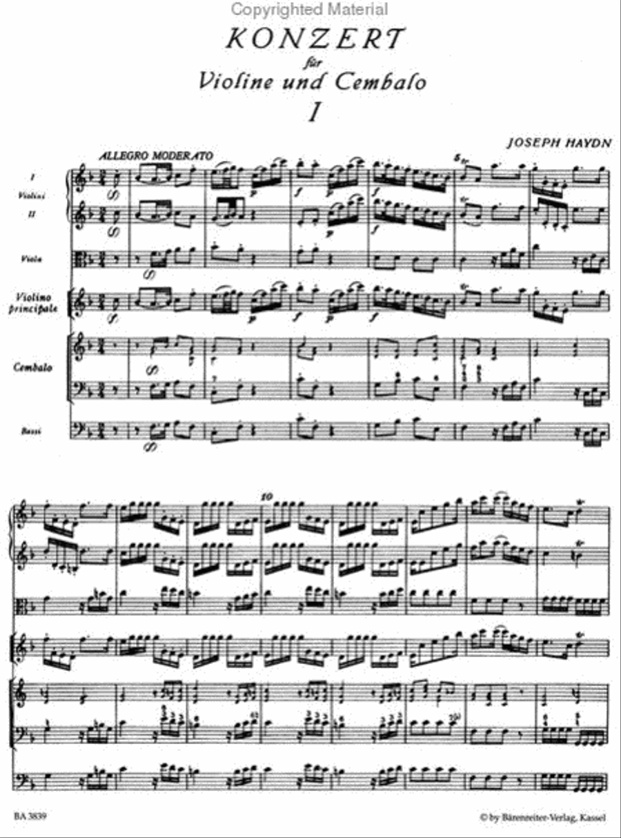 Concerto for Violin, Harpsichord and Strings F major Hob XVIII:6* Violin Solo scores gallery preview page 2