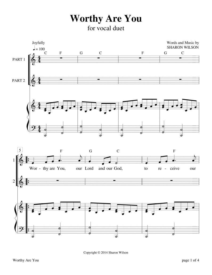 Worthy Are You (Vocal Duet with Piano Accompaniment) Piano Accompaniment scores gallery preview page 1