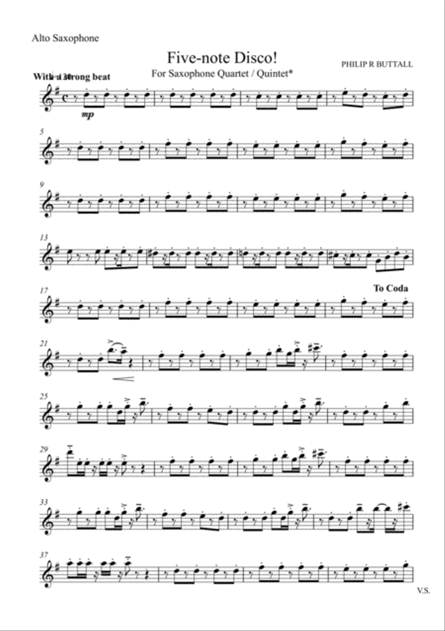 Five-note Disco! (Saxophone Quartet / Quintet) - Set of Parts [x4 / 5] Saxophone Quartet scores gallery preview page 5