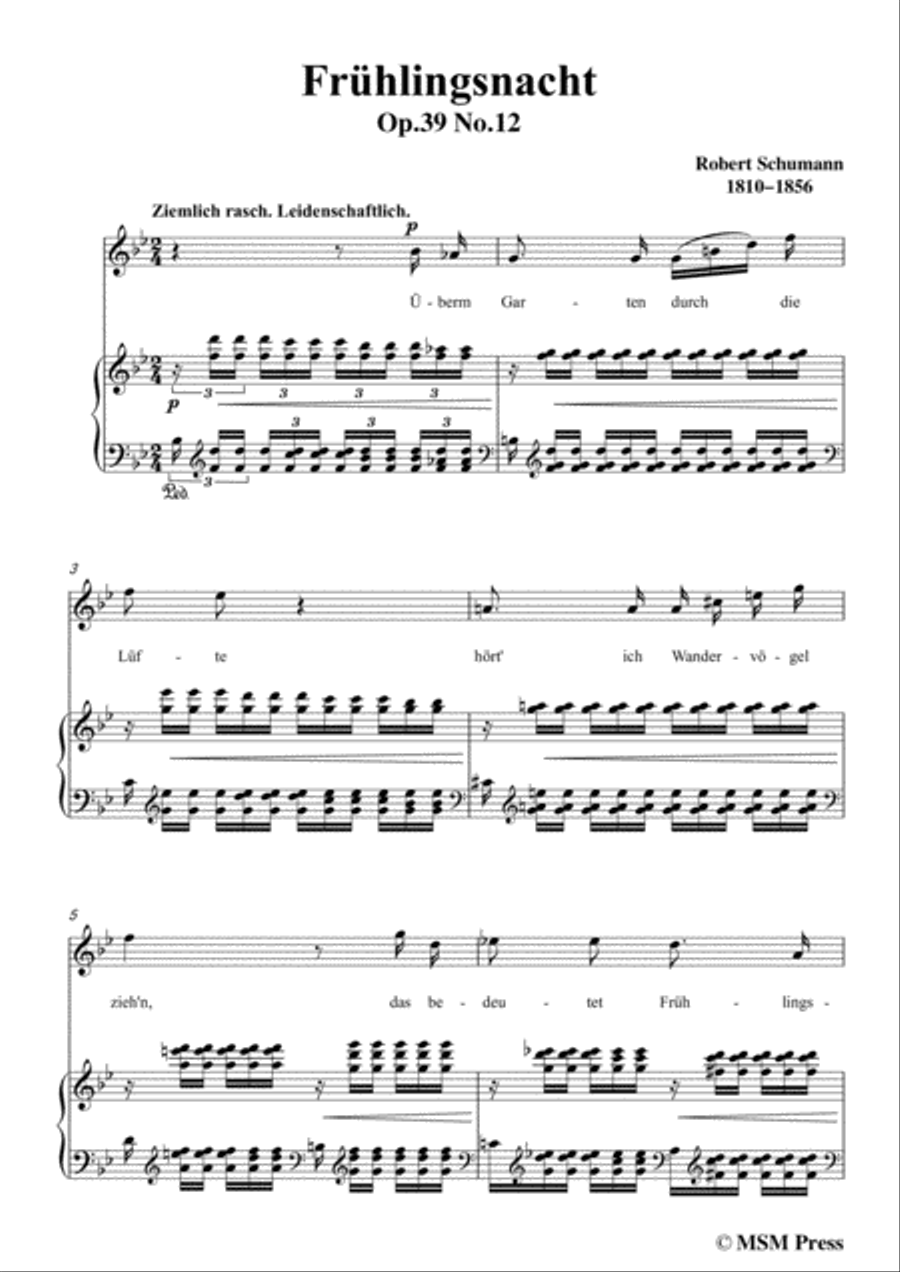 Schumann-Frühlingsnacht,in B flat Major,for Voice and Piano Voice Solo scores gallery preview page 3