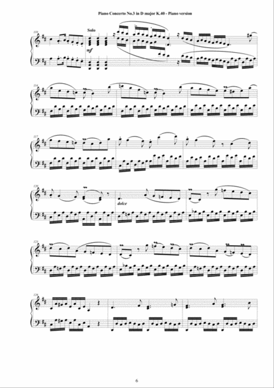Mozart - Piano Concerto No.3 in D major K 40 - Piano version Piano Solo scores gallery preview page 6