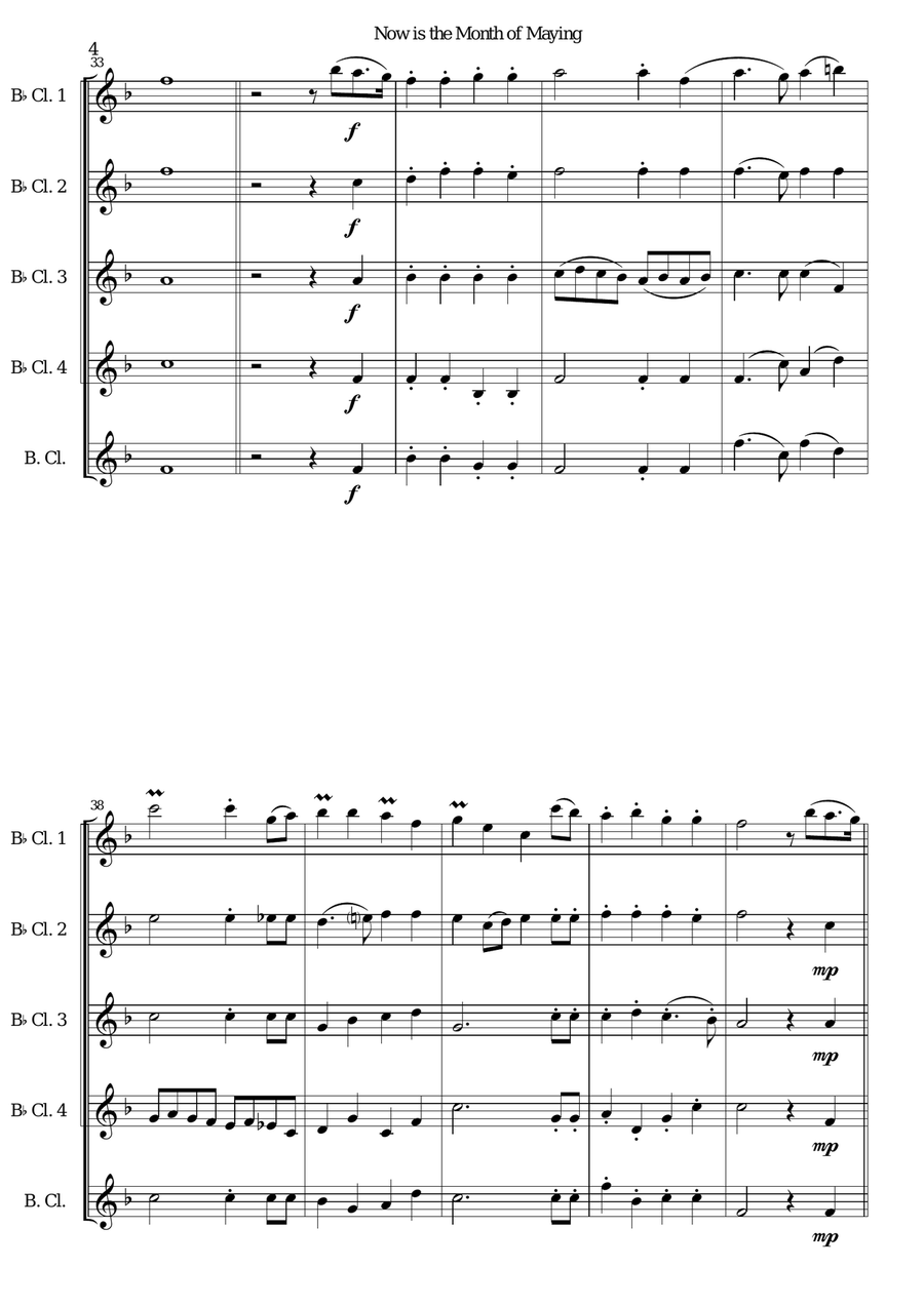Now is the Month of Maying with variations for clarinet quintet (4 B flats, 1 Bass) Clarinet Quintet scores gallery preview page 4
