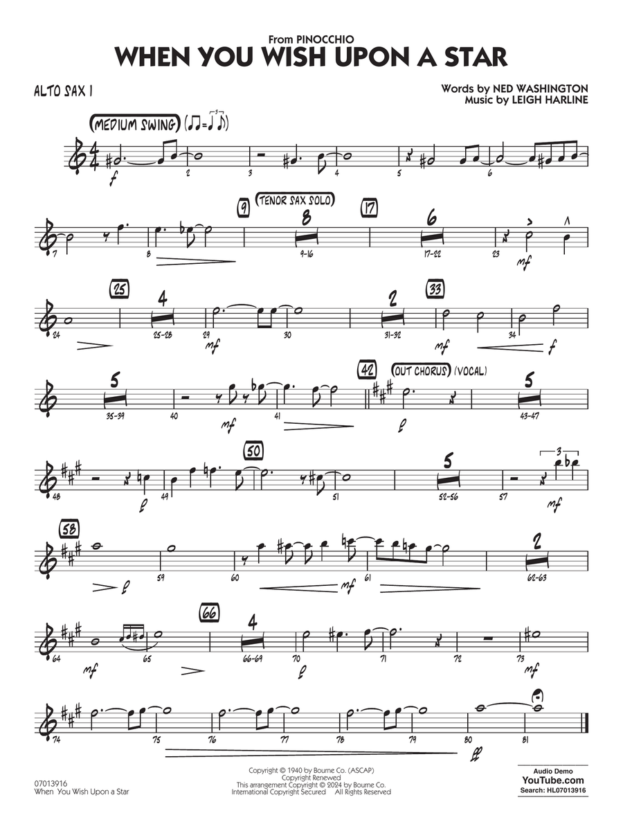 When You Wish Upon A Star (Key: C) (arr. Chuck Israels) - Alto Sax 1