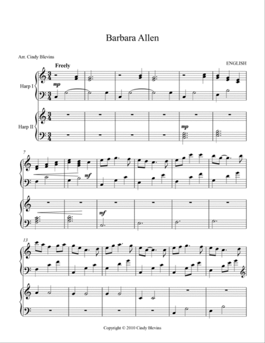 Barbara Allen, for Harp Duet Harp scores gallery preview page 2