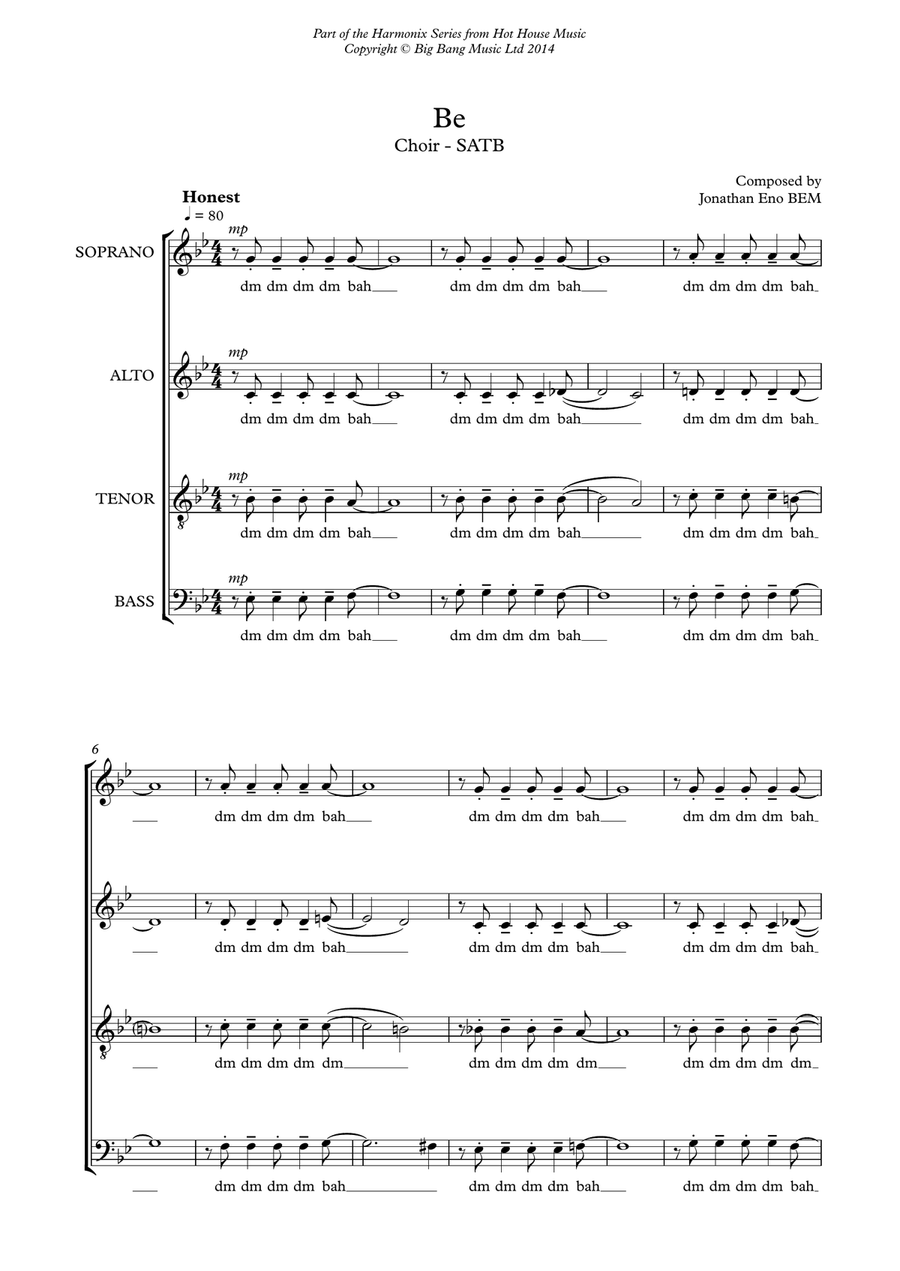 Be - Choir (Acappella) SATB 4-Part scores gallery preview page 2